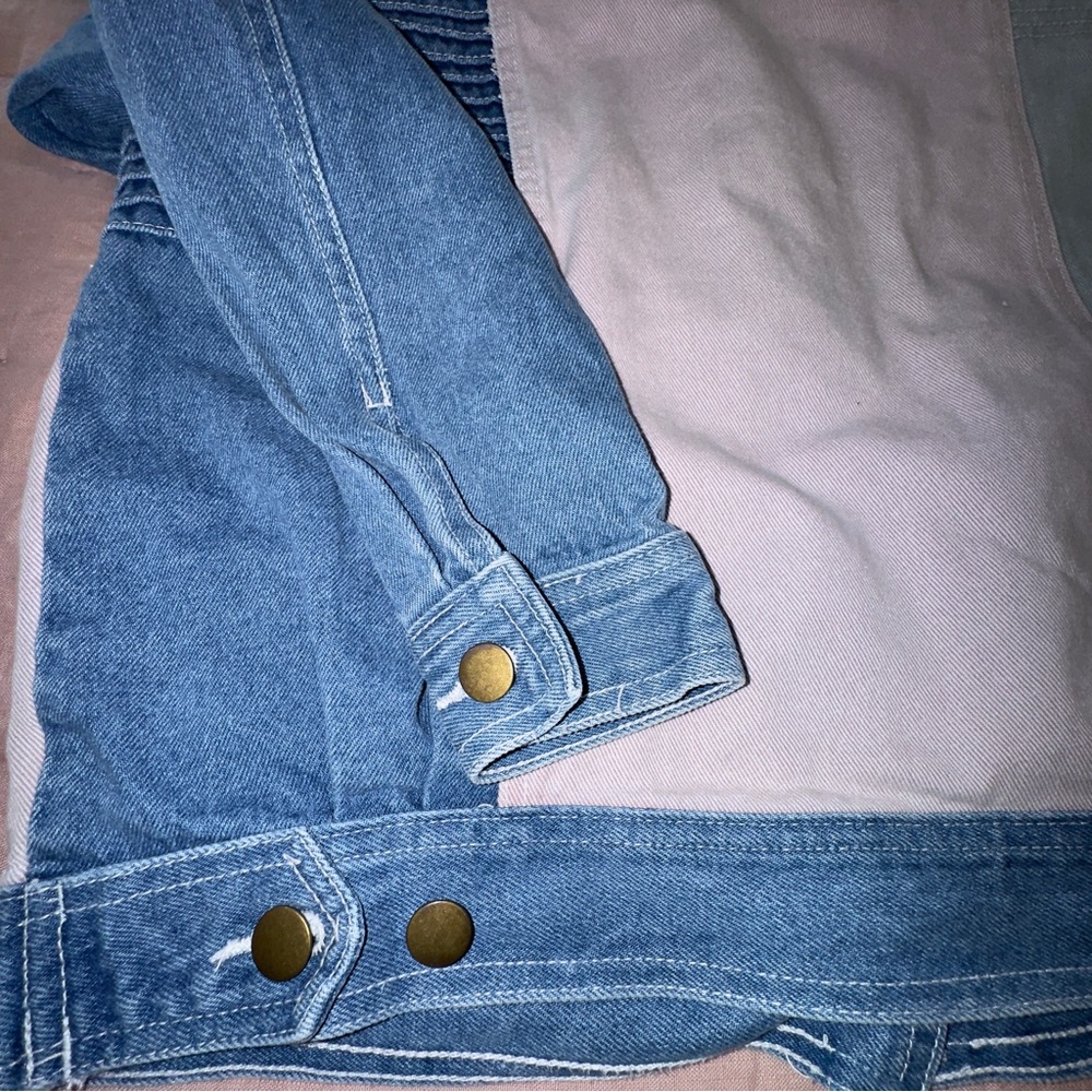 Vintage 90s TOGETHER! Jean Jacket Size Small Cotton Patchwork Unisex Streetwear - Picture 8 of 9